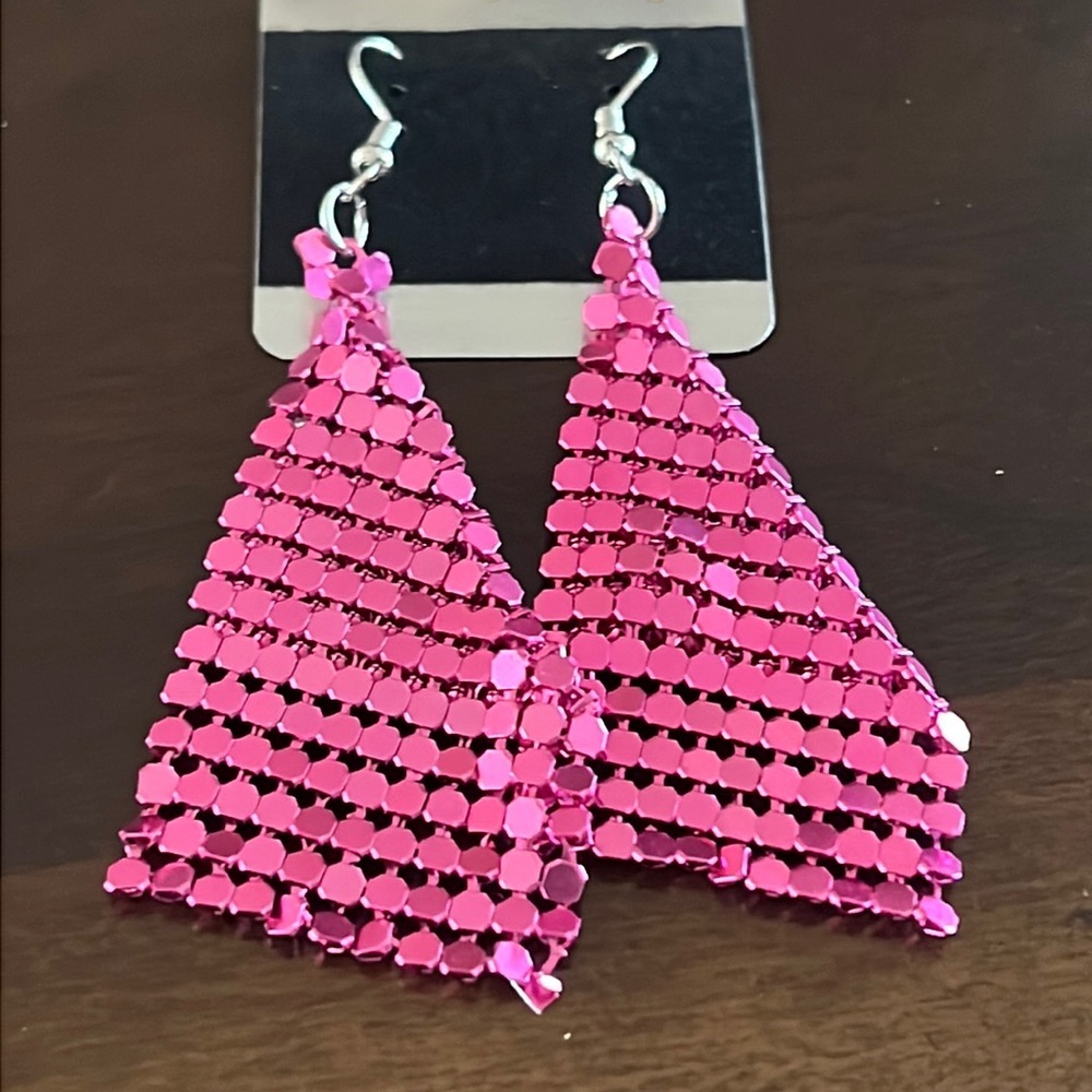 RETRO 80s pink metal mesh earrings-NWT